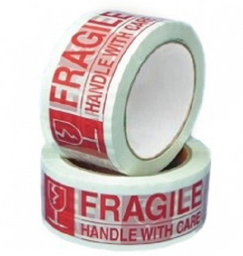 Hippo Handle With Care Fragile Printed Self Adhesive Fragile Handle With care Printed Cello Tape (Manual)(Set of 2, Red, White)