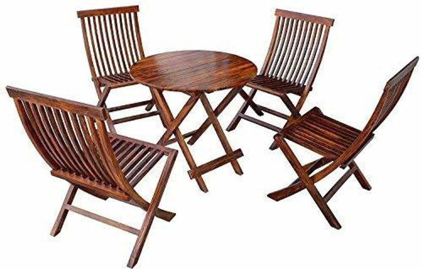 home home furniture Solid Wood Table & Chair Set(Finish Color - Wooden Patio Dining Set Foldable 4 Chair and Round Table for Garden Outdoor Balcony Indoor Terrace Patio Furniture Made of high quality Sheesham Wood in Teak Malamine Finish, Pre-assembled) - Flipkart Deal