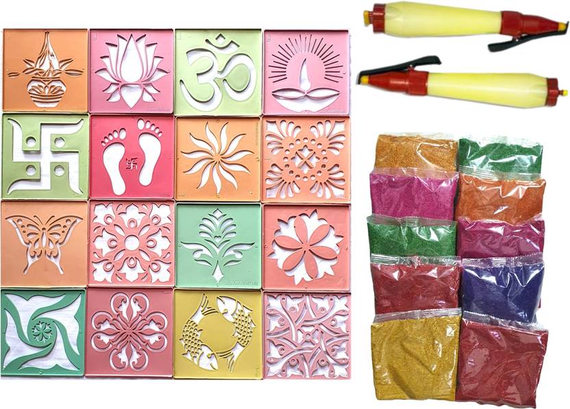 Upyukat Complete Rangoli Making KitSet of 16 Rangoli Stencils (4 x 4