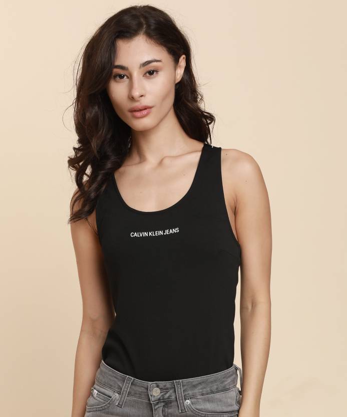 Calvin Klein Jeans Casual Sleeveless Solid Women Black Top - Buy Calvin  Klein Jeans Casual Sleeveless Solid Women Black Top Online at Best Prices  in India 