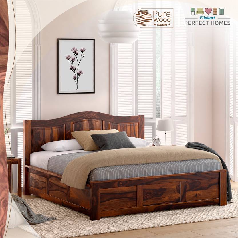 Flipkart Perfect Homes PureWood Sheesham King Box Bed Price in India