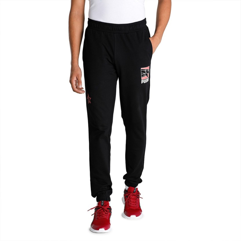 puma solid men's black track pants