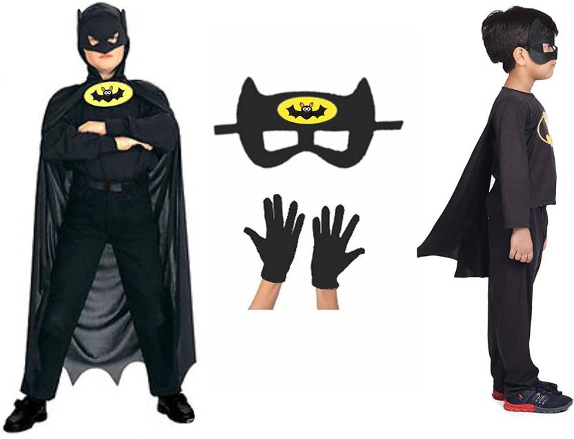 Aavashyak Batman fancy dress costume standard and premium quality for kids  fun at home school annual function theme birthday party halloween costumes  complete set for both girls and boys Multicolor Kids Costume