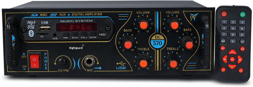 Night Guard NG-22 2 Channel High Power Stereo Amplifier with Big LED Display/Bluetooth/MIC Input/USB/SD Card Slot/FM Radio/AUX Input/Remote Control & Built-in Equaliser with Bass, Treble & Balance Control Power Amplifier. 160 W AV Power Amplifier(Black)