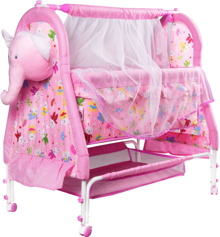 Pandaoriginals BEST QUALITY BABY CRADLE|SOFT CUSHION Baby Jhula,Baby Paalna with Canopy Newborn Baby LittleNest Bassinet Cradle with Mosquito Net-Canopy And Wheels Recommened For Cradle For Baby With Net And Swing kids Cradle Baby Cradle Mosquito Net Cradle baby cradle jhula swing Cute Elephant Face