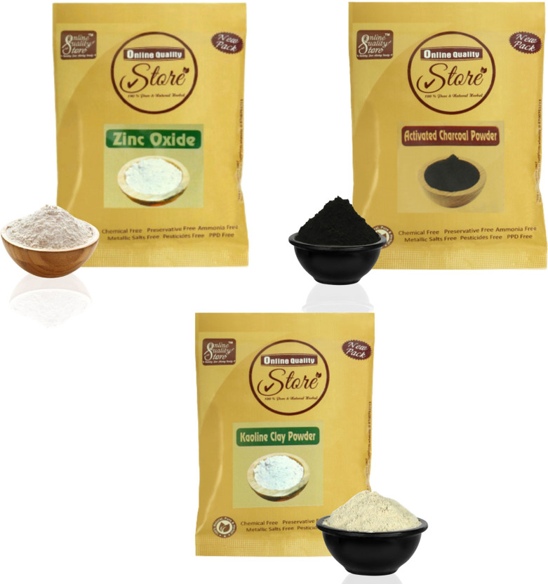 Online Online Quality Store Face Pack for Glowing Skin and Pimples Combo of Activated Charcoal Powder 50 Grams with Kaoline/Clay Powder 50 Grams and Zinc Oxide Powder 50 Grams- 150 gms(150 g) - Flipkart Deal