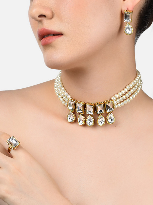 ZAVERI PEARLS Stone Gold-plated Gold Jewellery Set(Pack of 1)