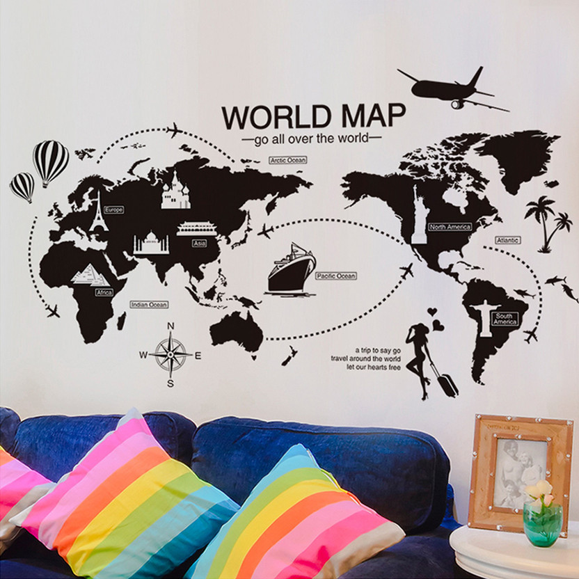Flipkart SmartBuy 113 cm Wall Black Education World Map School Office Decal Self Adhesive Sticker(Pack of 1)