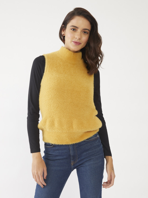 Neck Casual Women Yellow Sweater 