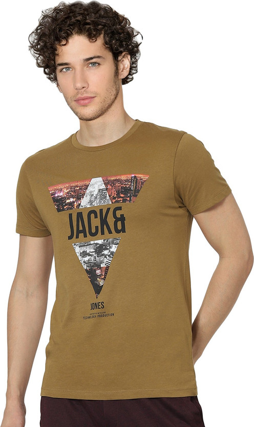 \u0026 JONES Printed Men Round Neck Brown 