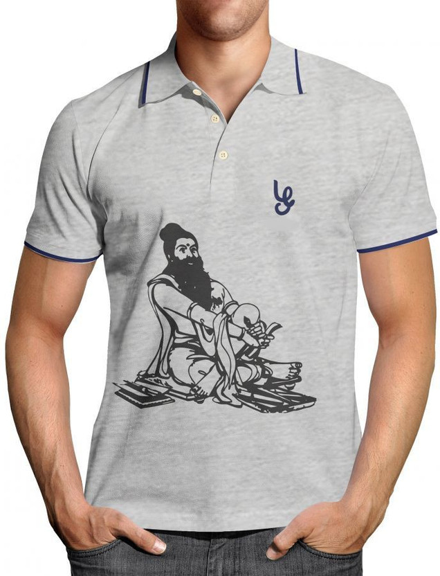 vilva Graphic Print Men Polo Neck Grey