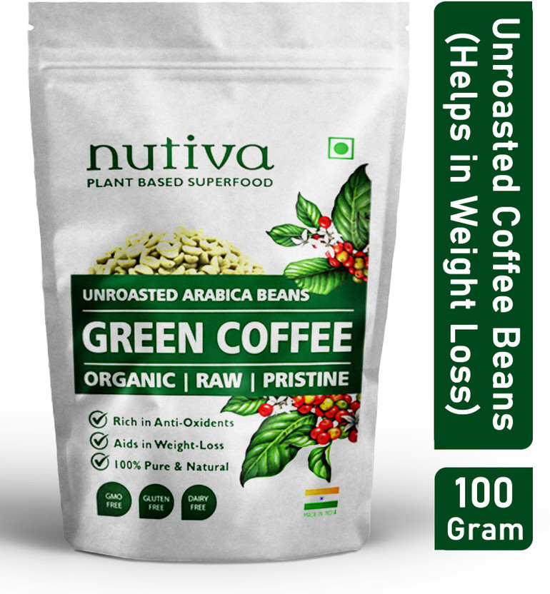 Nutiva Organic Green Coffee Beans - 100 Gram | For Immunity Building and Weight Loss Program | AAA Grade 100% Unroasted Arabica Beans Coffee Beans(100 g)