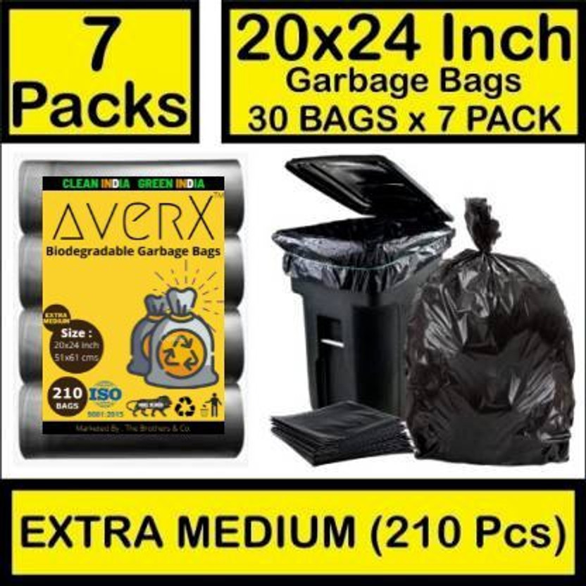 averX Premium Black Garbage Bags - 20 x 24 Inch (Pack of 7, 210 Pieces, Extra Medium) Medium 20 L Garbage Bag  Pack Of 210(210Bag )