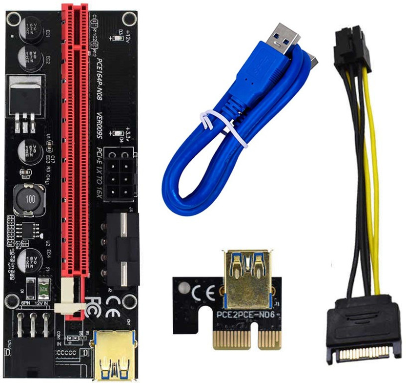 Nextar VER 009S Riser Cable Black PCIE Riser 1X to 16X Graphics Extension for GPU Mining Powered Riser Adapter Card, 60cm USB 3.0 Cable, 4 Solid Capacitors, Two 6PIN & Molex 3 Power Options(Pack 0f 1) GDDR4 16 GB NVIDIA Chipset 64 bit 120 MHz Graphics Card