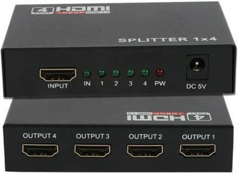 microware HDMI Splitter 1 In 4 Out Full HD 4-Port Hub Repeater Amplifier v1.4 3d 4K 1080p hdmi 1.4 splitter For HDTV DVD PS3 Xbox EU Media Streaming Device(Black)