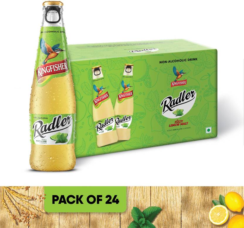 Kingfisher Radler Non Alcoholic Malt Drink Beer Lemon and Mint Glass