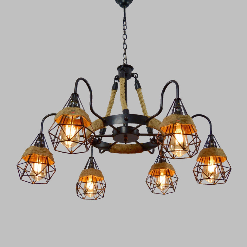 Prop Prop It Up 6 Light DIAMOND & JUTE Design Contemporary Chandeliers Black Modern Light Fixtures Ceiling Hanging Vintage Retro Rustic Industrial Pendant Lighting for Dining Room Foyer Bedroom Living Room Chandelier Ceiling Lamp(Black) - Flipkart Deal