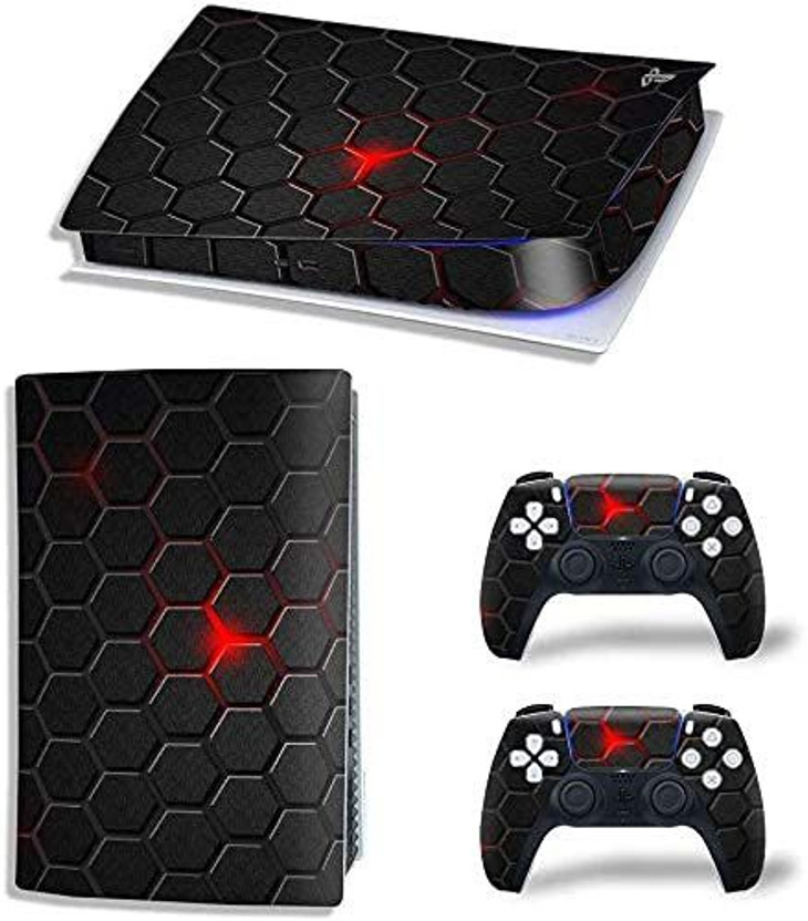 Skinny PS5 Skin Armor Design for PlayStation 5 Disc Edition 1x Console Skin, 2x Dualsense Controller Skin  Gaming Accessory Kit(Black, For PS5)