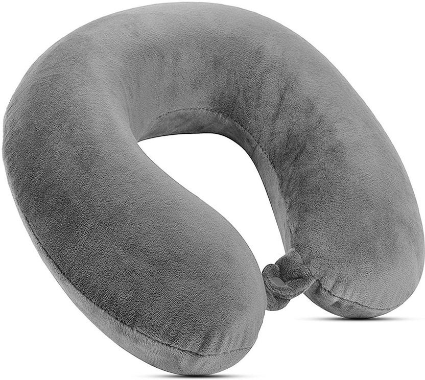 MOMSCAPE U Shape Micro Fiber Button Velvet Travel Neck Rest Pillow for Flight Travel (Grey) Neck Pillow(Grey)