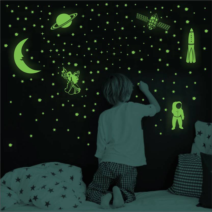 LOOK DECOR Green Fluorescent ( Radium Sticker) Night Glow in the Dark, Star Astronomy Wall
