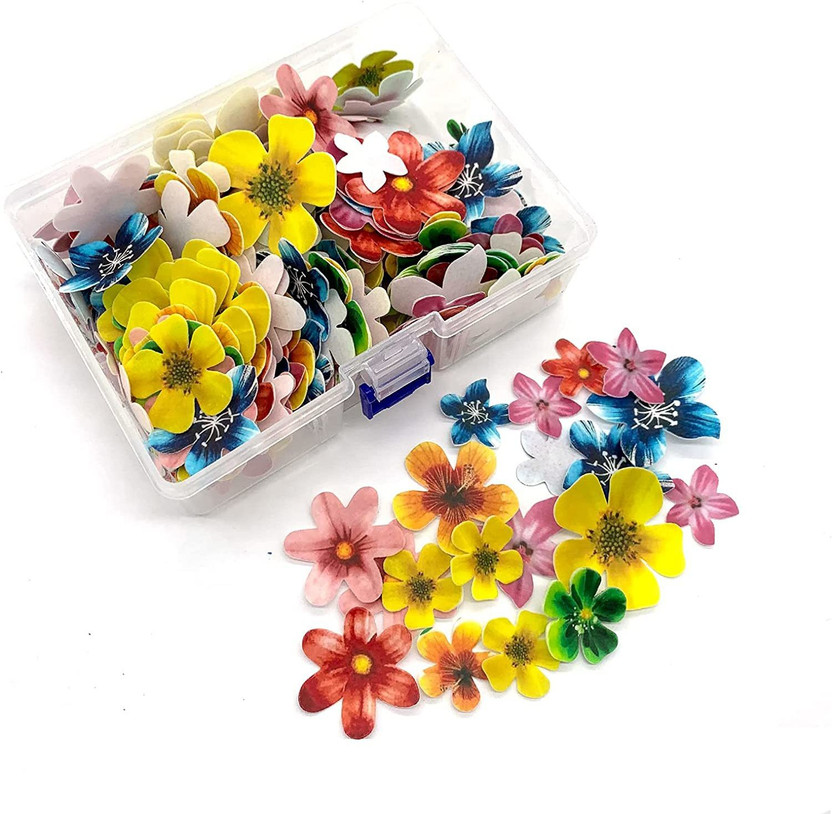 JAMBOREE 330 Pieces Flowers Cupcake Toppers Wedding Cake Wafer Flowers Cupcake Toppers Birthday Party Food Decoration Mixed Size and Colors Topping(200 g, Pack of 330)