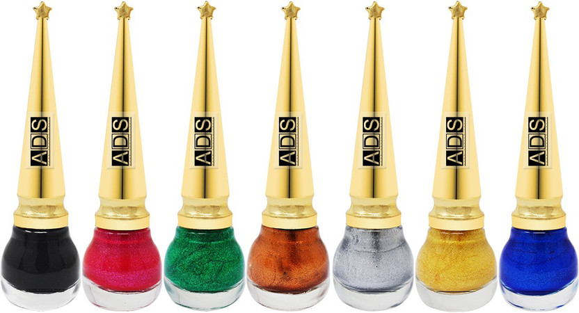 ADS Good Choice India Best Eye Liner, Water Resistant, Long-Lasting, Shade- Black 01, Pink 02, Green 03, Copper 04, Silver 05, Gold 06, Blue 07, 5.5ml Each (ELNR102) 5.5 ml(Black)