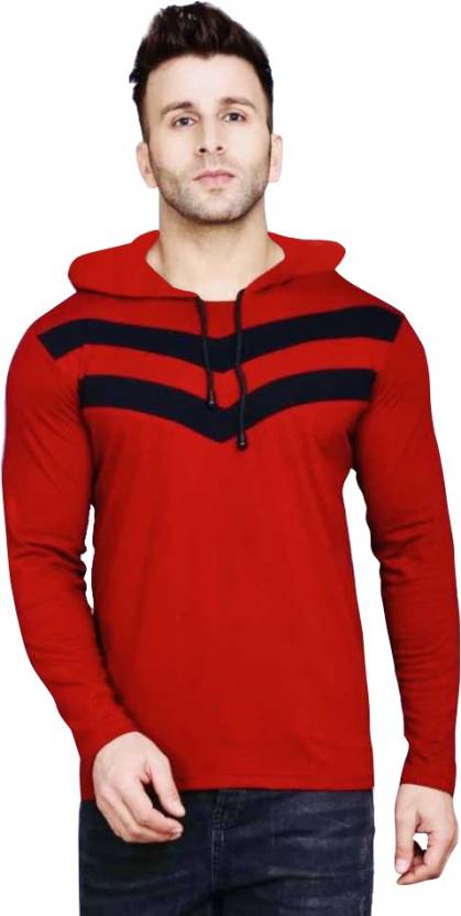 [Sizes S, L] TheFashionPlus Men Solid Hooded Neck Maroon T-Shirt