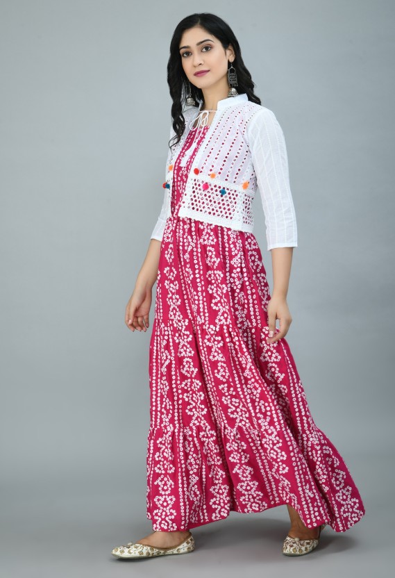 Buy SAAJ Anarkali Ankle Length White Blue Kurti with Jacket for Women Girls  Ladies (M) at Amazon.in