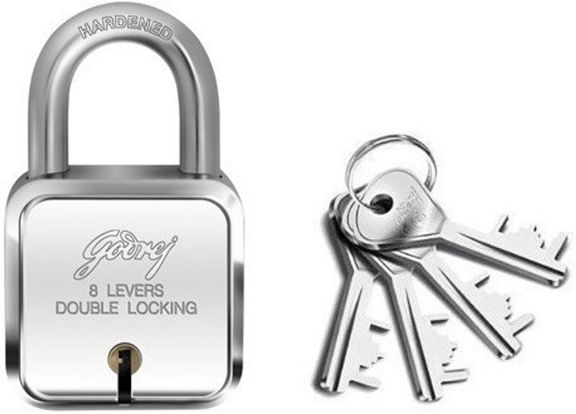 Godrej square 8 levers 4 keys lock Padlock(Silver)