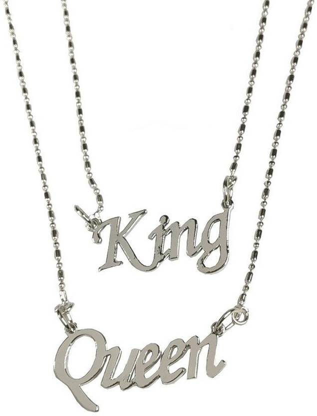Stylewell Jar0129 Fancy Stylish Trending Valentine S Day Special Metal Stainless Steel King And Queen Name Letter Romantic Love Couple 2 In 1 Locket Pendant Necklace With Chain For Boy S And Girl S