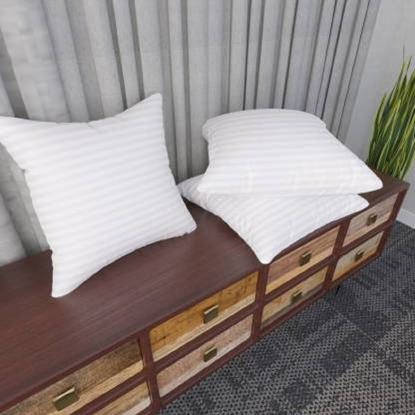 VLYSIUM Cotton Cushion Pack of 3 Stripes Premium sofa pillows 40*40cm cushion fillers for sofa pillows (16x16 cm)(White)