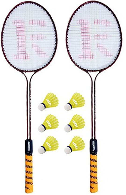 CLOVERBYTE Badminton Set Of 2 Piece Double Rod Badminton Racquet with 6 Piece Nylon Shuttle Badminton Kit Badminton Kit