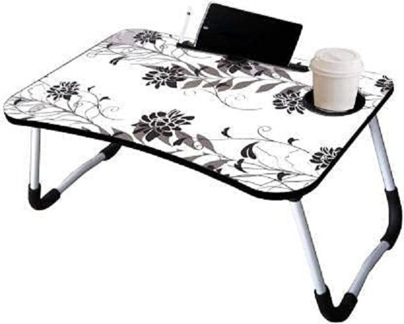 AVI CREATION White Flower Metal Portable Laptop Table(Finish Color - White , Black, Pre Assembled)