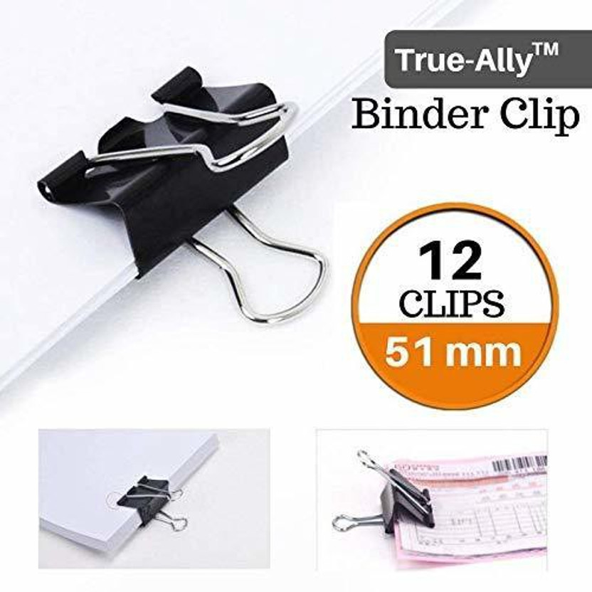 True-Ally 51 mm, 2 inch Paper Binder Clip Clamp for Office, Home, School, Institutions (Capacity 240 Pages) - Pack of 12 Clips Big Steel Binder(Set of 12, Black)