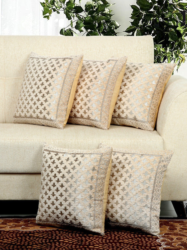 BELLA TRUE Chenille Cushions Cover(40 cm*40 cm, Pack of 5, Beige)