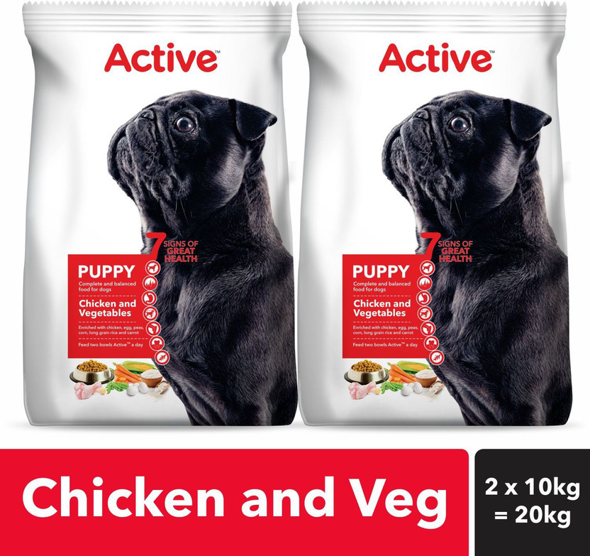 Active Buy 1 Get 1 ,Chicken and Vegetable 20 kg (2x10 kg) Dry Young Dog Food