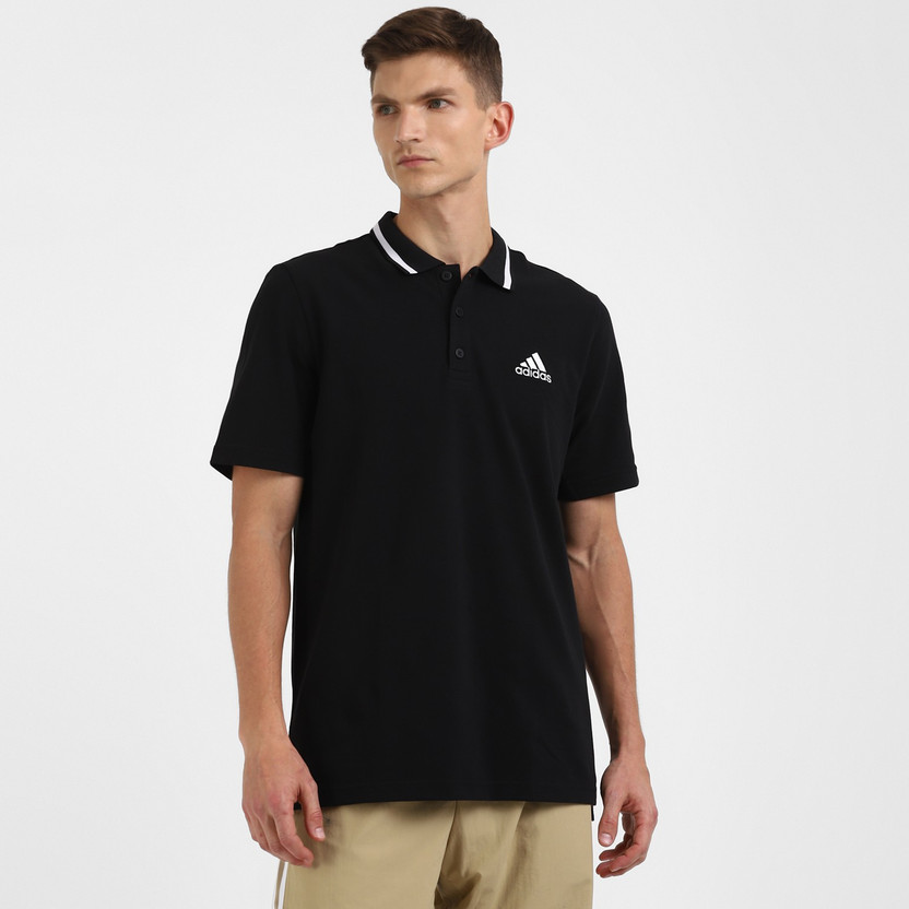 ADIDAS Solid Men Polo Neck Black T-Shirt - Buy ADIDAS Solid Men Polo Neck  Black T-Shirt Online at Best Prices in India | Flipkart.com