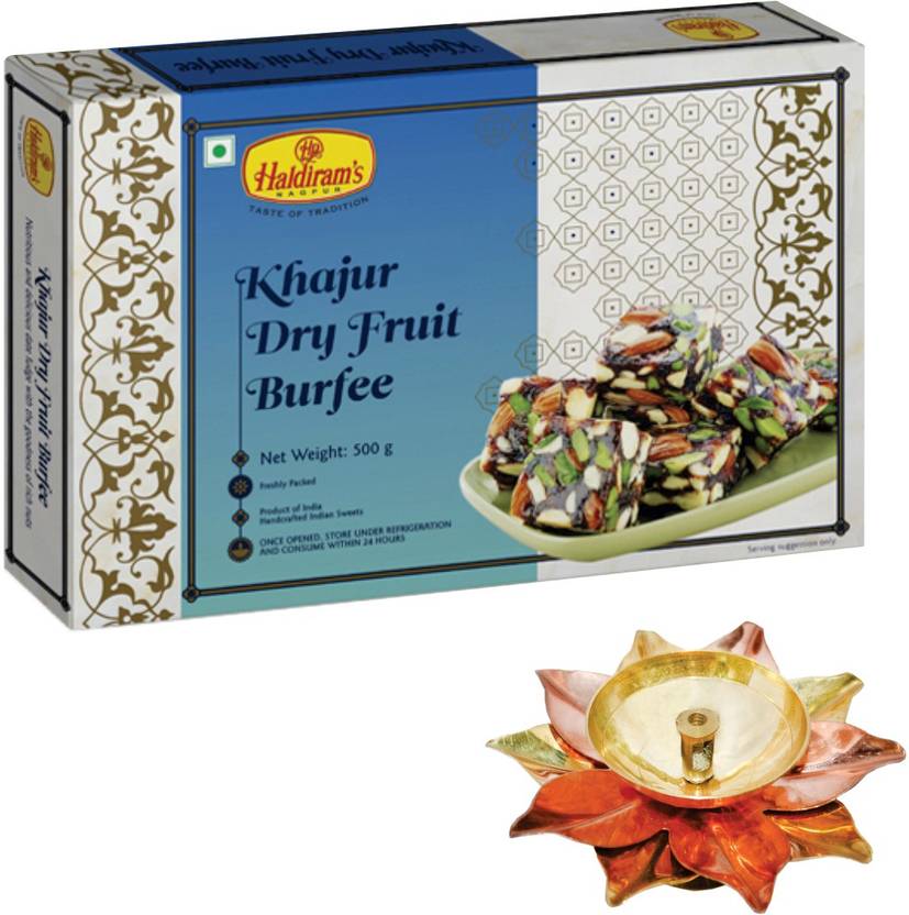 Haldiram's Khajur Dry Fruit Burfee 500 g with Small Diya Assorted Gift