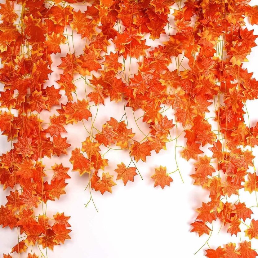 MAHADEV Artificial ,Plants Leaves Ivy Garlands Plant Orange Hanging Vine Creeper Home Decor Door Wall Balcony Decoration Party Festival Craft, 80 Leaves( 6 pcs ) Artificial Plant(22 cm, Orange)