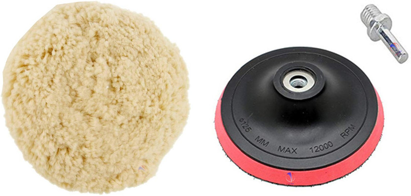 Mass Pro 5"Inch Dia. Multipurpose Buffing Polishing Wool Pad With 5" Inch Backing Disc & Drill Adopter Pro Vehicle Polisher(5 inch)
