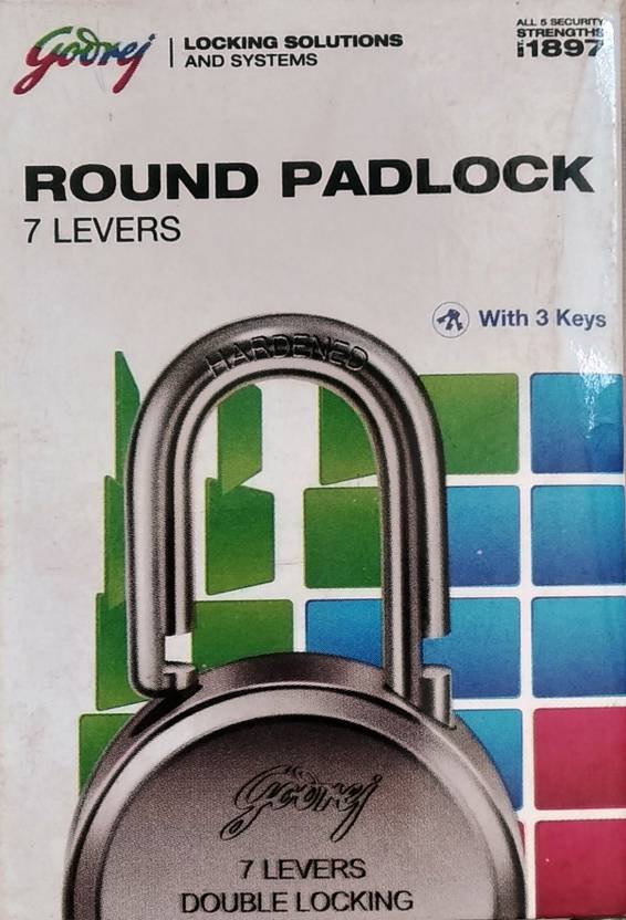 Godrej Round Steel PadLock 7 Lever Double Locking 65 mm 3 Keys