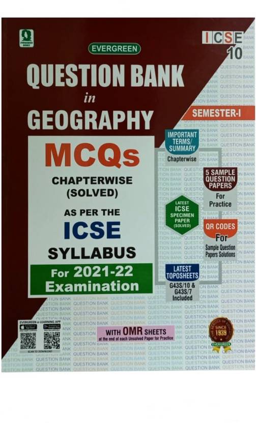 ICSE Evergreen Question Bank In Geography (MCQs) Class 10 Buy ICSE
