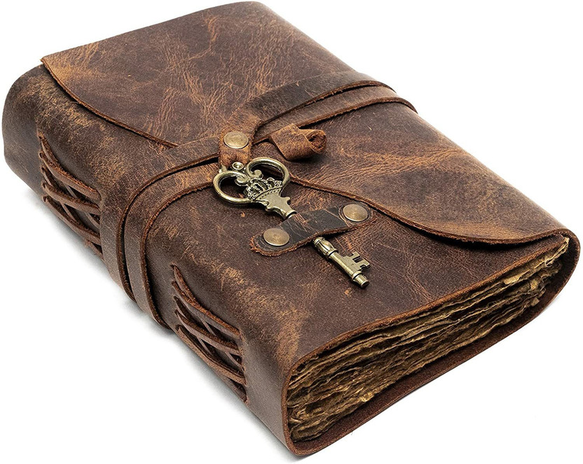 The Vintage Journal Finished Leather Journal With 100% Recycled Handmade Paper A5 Journal Plain 200 Pages(Brown)