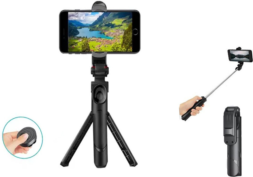 Wrapadore Foldable 3in1 Selfie Stick multi-function Wireless Bluetooth XT-01 , XT-02 Selfie Stick with Remote Shutter 360 Rotate Extendable Handheld Foldable Mini Tripod Stand Foldable, selfie stick, tripod, bluetooth shutter for Smartphones Professional Remote Control Selfie Stick Monopod Kit, 3 Ax