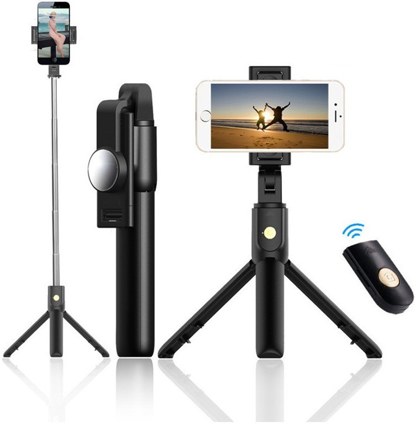 subton Photography Mini Tripod Selfie Stick with Bluetooth Selfie Remote | Horizontal & Vertical Rotation | for Vlogging, Video Shooting, YouTube etc Compatible with All Mobile Phones Monopod, Monopod Kit, Tripod Bracket, Tripod Clamp(Black, Supports Up t