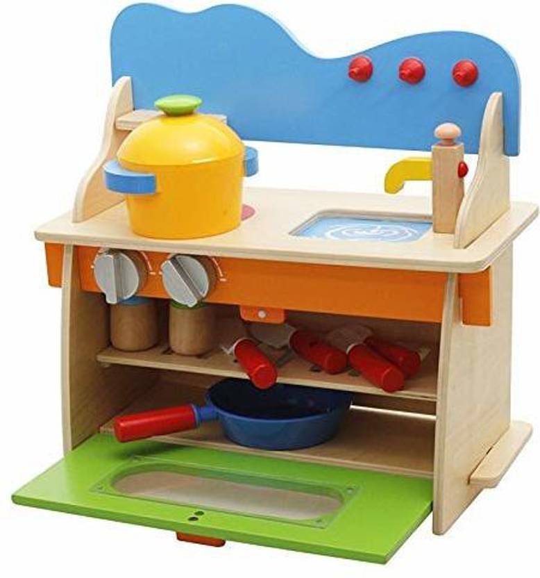 Smartcraft Wooden Kitchen Toy Set with Utensils Cupboard for Kids Wooden Kitchen Toy Set with