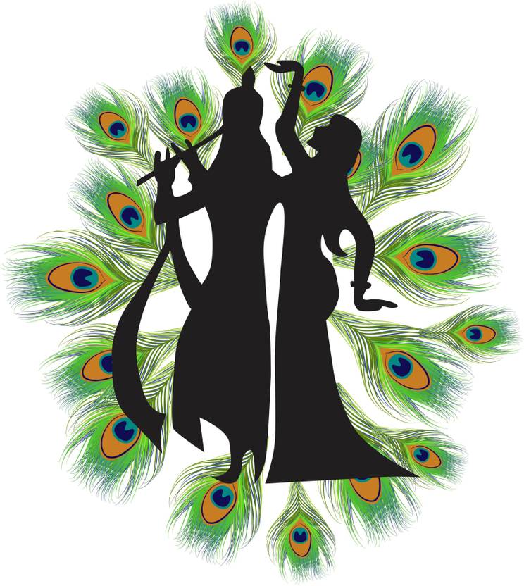 K2A Design Radha krishna with mor pankh wall sticker ( 64 Cm X 58 Cm