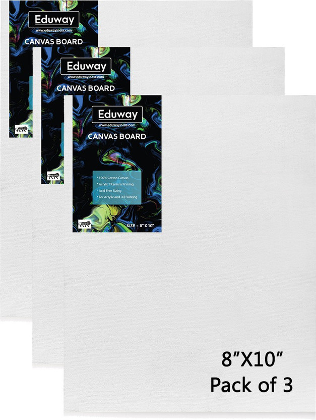 Eduway 8 X 10 Inch Canvas Board, 100% Cotton Medium Grain Primed Canvas Board (Set of 3)(White)