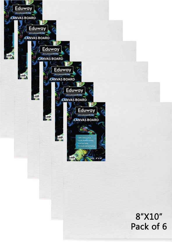 Eduway 8 X 10 Inch Canvas Board, 100% Cotton Medium Grain Primed Canvas Board (Set of 6)(White)