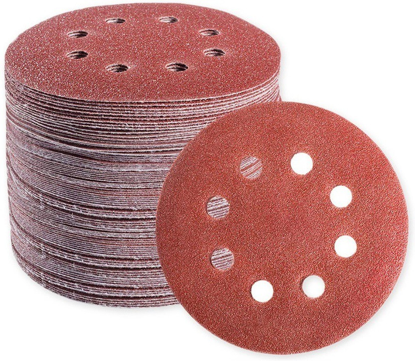 HU CREATIONS 50pcs 5 Inch 125M Round Sandpaper Eight Hole Disk Sand Sheets Hook and Loop Sanding Disc Polish Emery Sandpaper(120 Pack of 50)